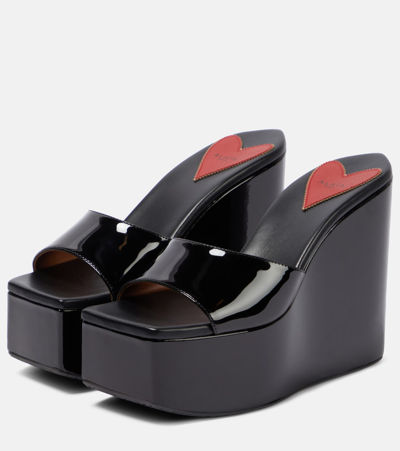 Alaïa Color Patent Wedge Platform Sandals In Black
