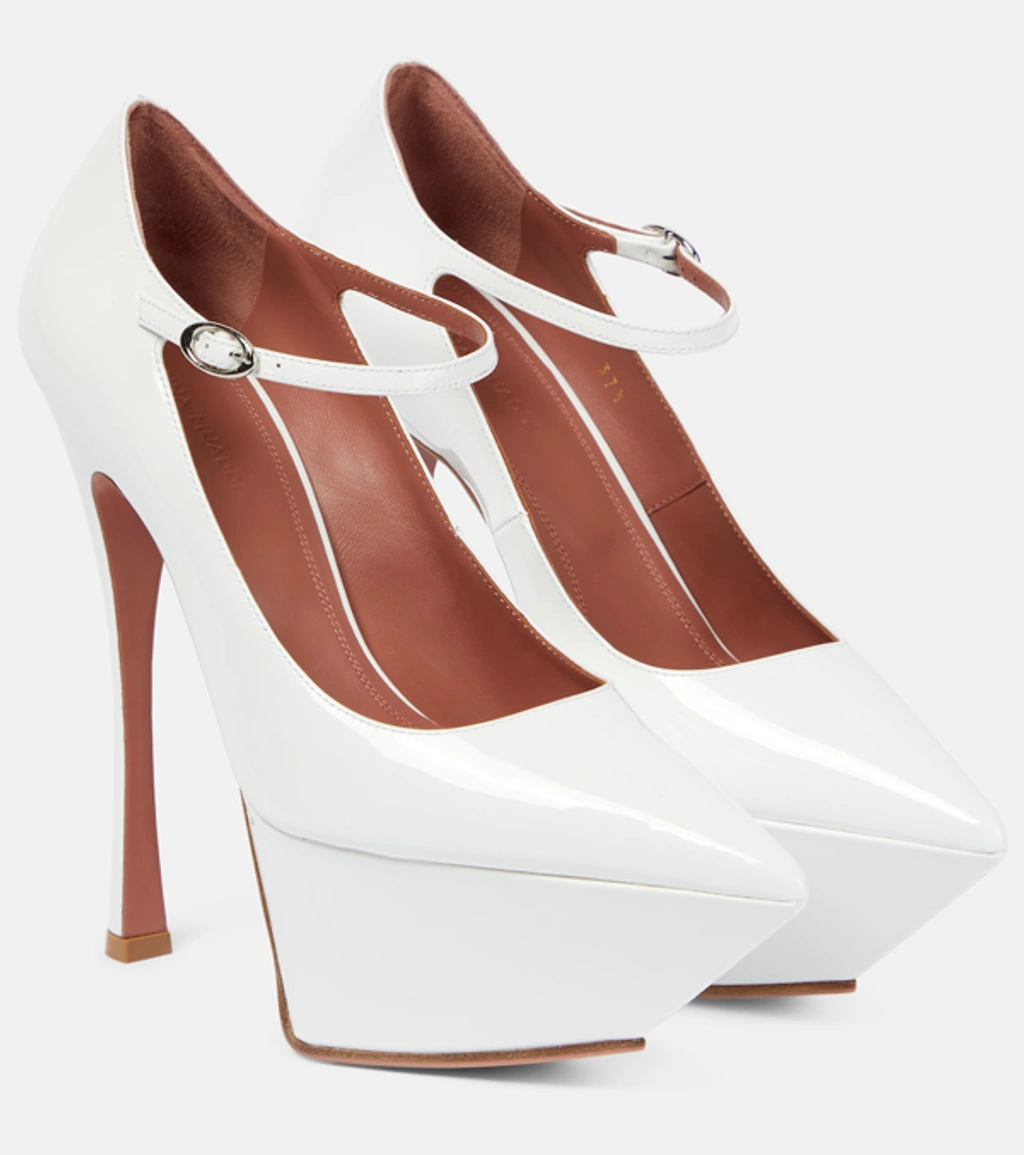 Amina Muaddi White Eva Plateau 150 Leather Platform Pumps