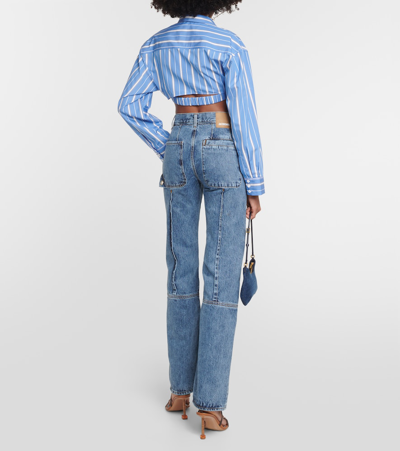 Jacquemus La Chemise Bahia Courte Cropped Button-front Shirt In Blue