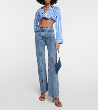 Jacquemus La Chemise Bahia Courte Cropped Button-front Shirt In Blue