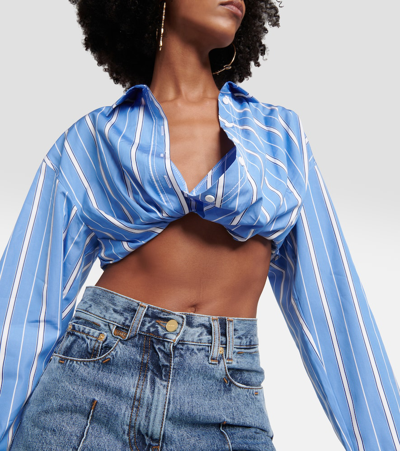 Jacquemus La Chemise Bahia Courte Cropped Button-front Shirt In Blue