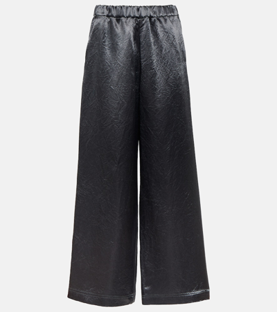 Shop Max Mara Acanto Satin Wide-leg Pants In Grey
