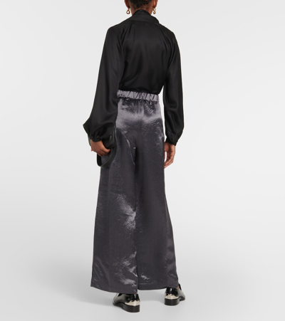 Shop Max Mara Acanto Satin Wide-leg Pants In Grey