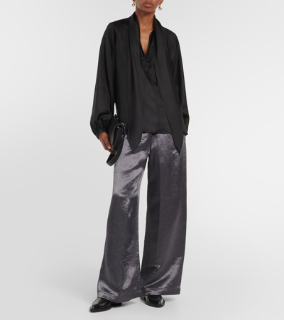 Shop Max Mara Acanto Satin Wide-leg Pants In Grey