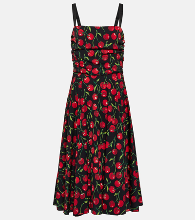 Shop Dolce & Gabbana Cherry Silk-blend Midi Dress In Black