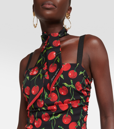 Shop Dolce & Gabbana Cherry Silk-blend Midi Dress In Black