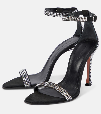 Shop Amina Muaddi Kim Crystal-embellished Suede Sandals In Black