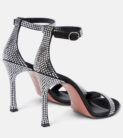 Shop Amina Muaddi Kim Crystal-embellished Suede Sandals In Black