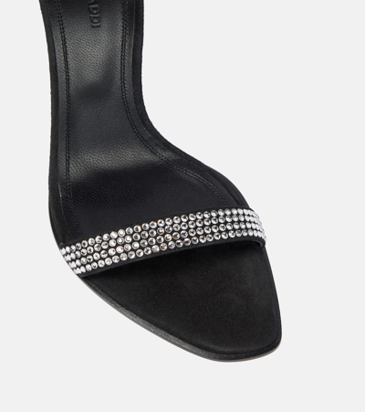 Shop Amina Muaddi Kim Crystal-embellished Suede Sandals In Black