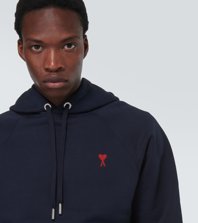 Ami Alexandre Mattiussi Ami Navy Blue Cotton Jersey Hoodie With Signature Monogram