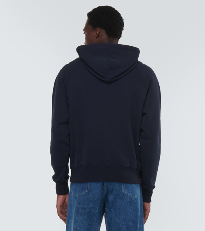 Ami Alexandre Mattiussi Ami Navy Blue Cotton Jersey Hoodie With Signature Monogram