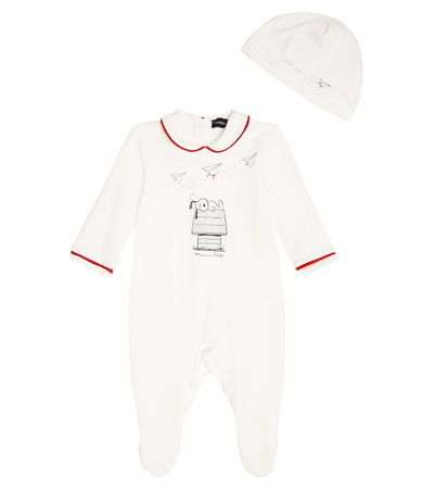 Shop Monnalisa Baby Snoopy Cotton Onesie, Beanie, And Cushion Cover Set In White
