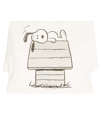 Monnalisa Baby Snoopy Cotton Onesie, Beanie, And Cushion Cover Set In White