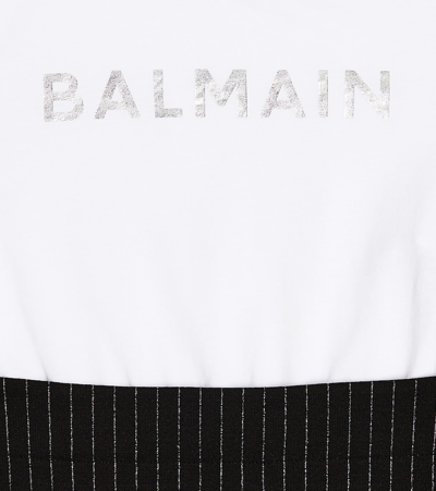 Shop Balmain Logo Striped Dress In Black