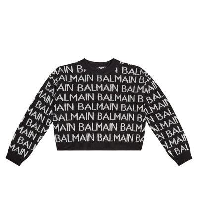 Balmain Logo Intarsia Wool-blend Sweater In Black