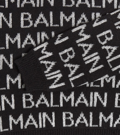 Balmain Logo Intarsia Wool-blend Sweater In Black