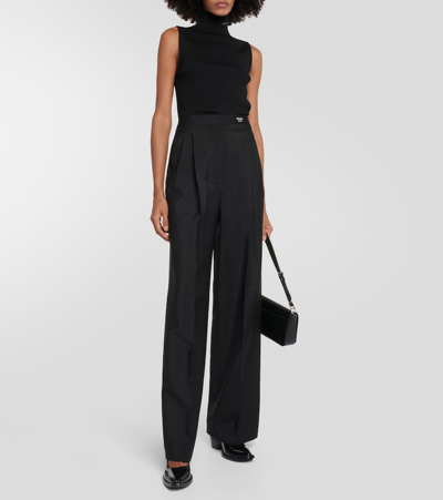 Prada Mohair And Wool Wide-leg Pants In Black
