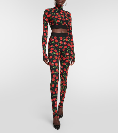 Shop Dolce & Gabbana Cherry Jersey Crop Top In Black