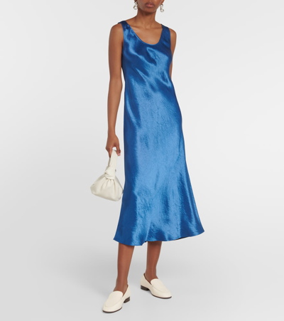 Shop Max Mara Talete Satin Midi Slip Dress In Blue