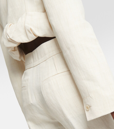 Jacquemus Croissant Cropped Linen-blend Jacket In Black