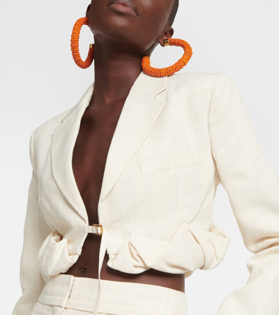 Jacquemus Croissant Cropped Linen-blend Jacket In Black