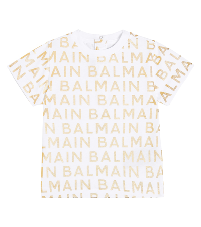 Shop Balmain Baby Logo Cotton Jersey T-shirt In White
