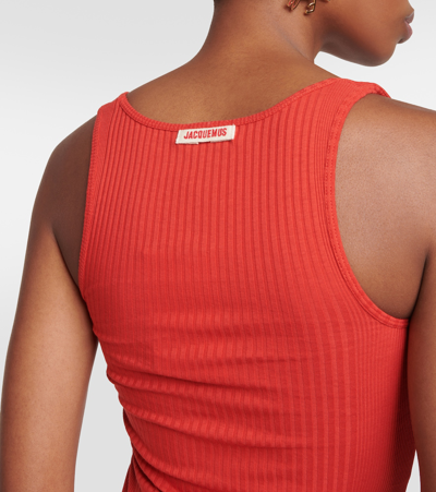 Shop Jacquemus Le Caraco Cotton Jersey Tank Top In Red