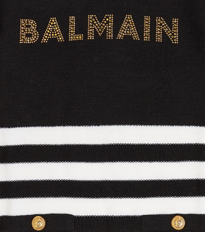 Shop Balmain Striped Logo Jersey Dress In Black