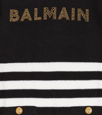 Balmain Crystal-embellished Striped Dress In Black