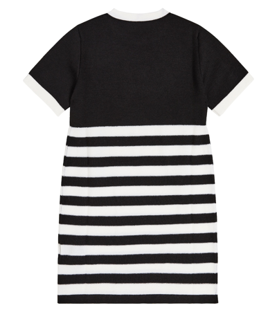 Shop Balmain Striped Logo Jersey Dress In Black