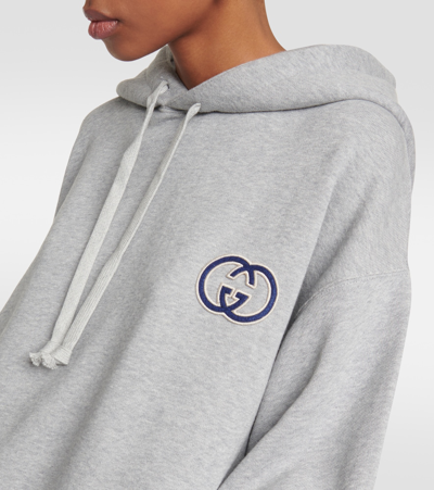 Shop Gucci Logo Cotton Hoodie In Grey