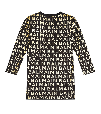 Shop Balmain Cotton Logo Print Dress In Black