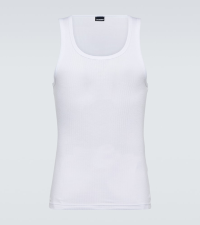 Shop Jacquemus The Caraco Ribbed Cotton Tank Top In White