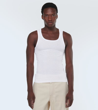Shop Jacquemus The Caraco Ribbed Cotton Tank Top In White