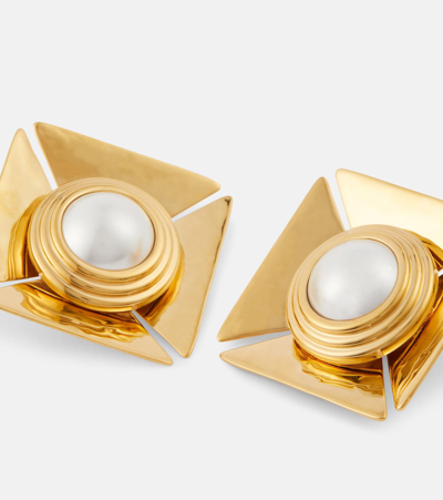 Shop Saint Laurent Faux Pearl-embellished Clip-on Earrings In Gold