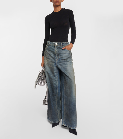 Shop Balenciaga Mid-waist Denim Maxi Skirt In Blue