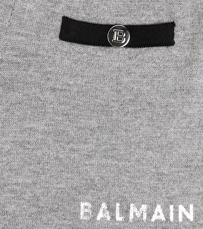 Shop Balmain Logo Wool Shorts In Grey
