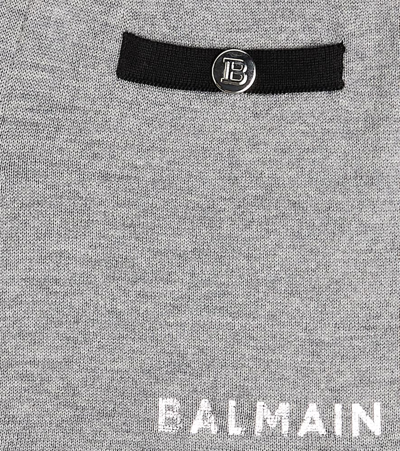 Balmain Logo-print Wool Shorts In Grey