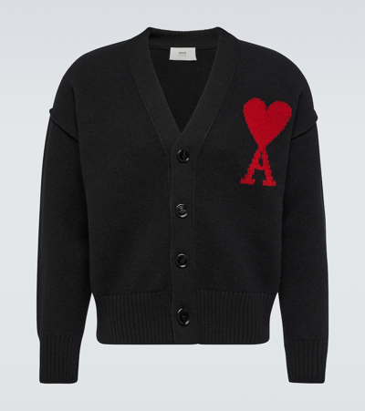 Shop Ami Alexandre Mattiussi Ami De Caur Virgin Wool Cardigan In Black