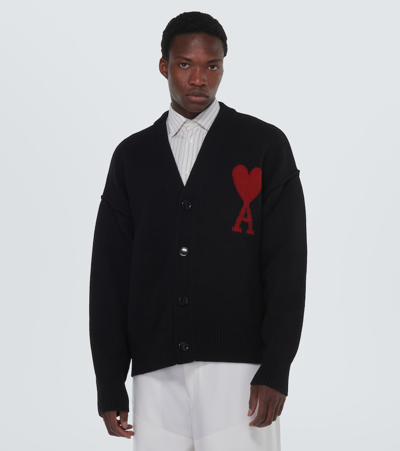 Shop Ami Alexandre Mattiussi Ami De Caur Virgin Wool Cardigan In Black