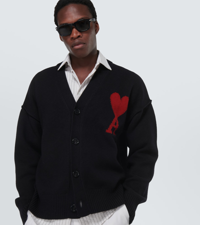 Shop Ami Alexandre Mattiussi Ami De Caur Virgin Wool Cardigan In Black