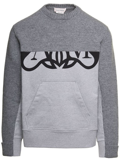Shop Alexander Mcqueen Panelled Knitted Jumper In Grey