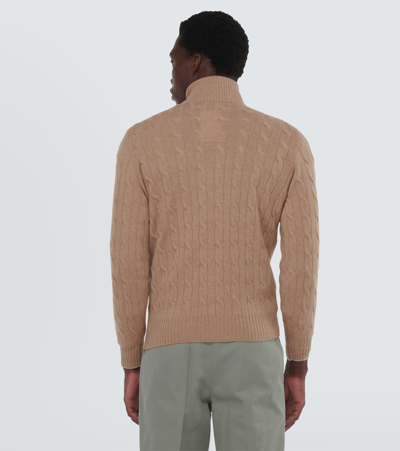 Shop Brunello Cucinelli Cable-knit Cashmere Half-zip Sweater In Beige