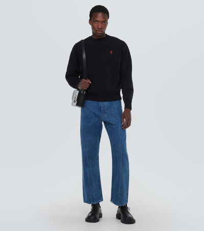 Ami Alexandre Mattiussi Ami Paris Logo-embroidered Stretch-cotton Sweatshirt In Black