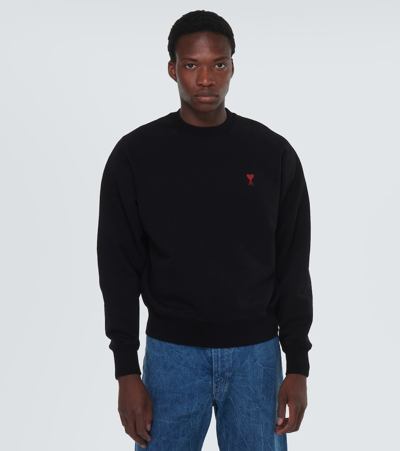 Ami Alexandre Mattiussi Ami Paris Logo-embroidered Stretch-cotton Sweatshirt In Black