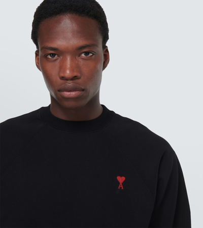 Ami Alexandre Mattiussi Ami Paris Logo-embroidered Stretch-cotton Sweatshirt In Black
