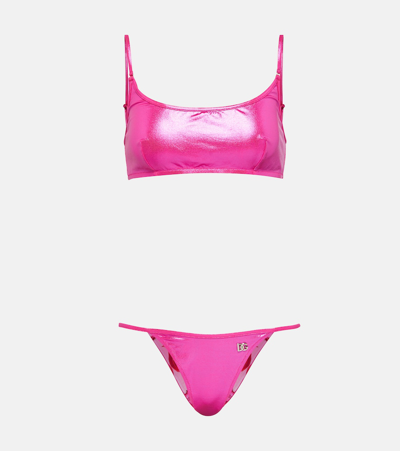Shop Dolce & Gabbana Metallic Bikini In Pink