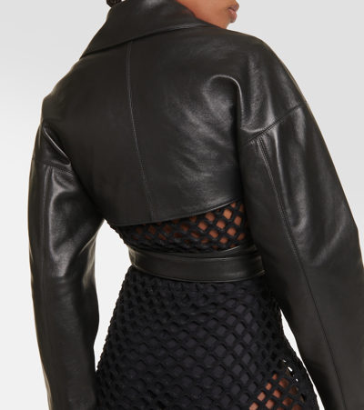 Shop Alaïa Cropped Leather Jacket In Black