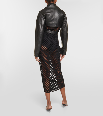 Alaïa Crossover Cropped Leather Jacket In Black