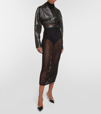 Alaïa Crossover Cropped Leather Jacket In Black